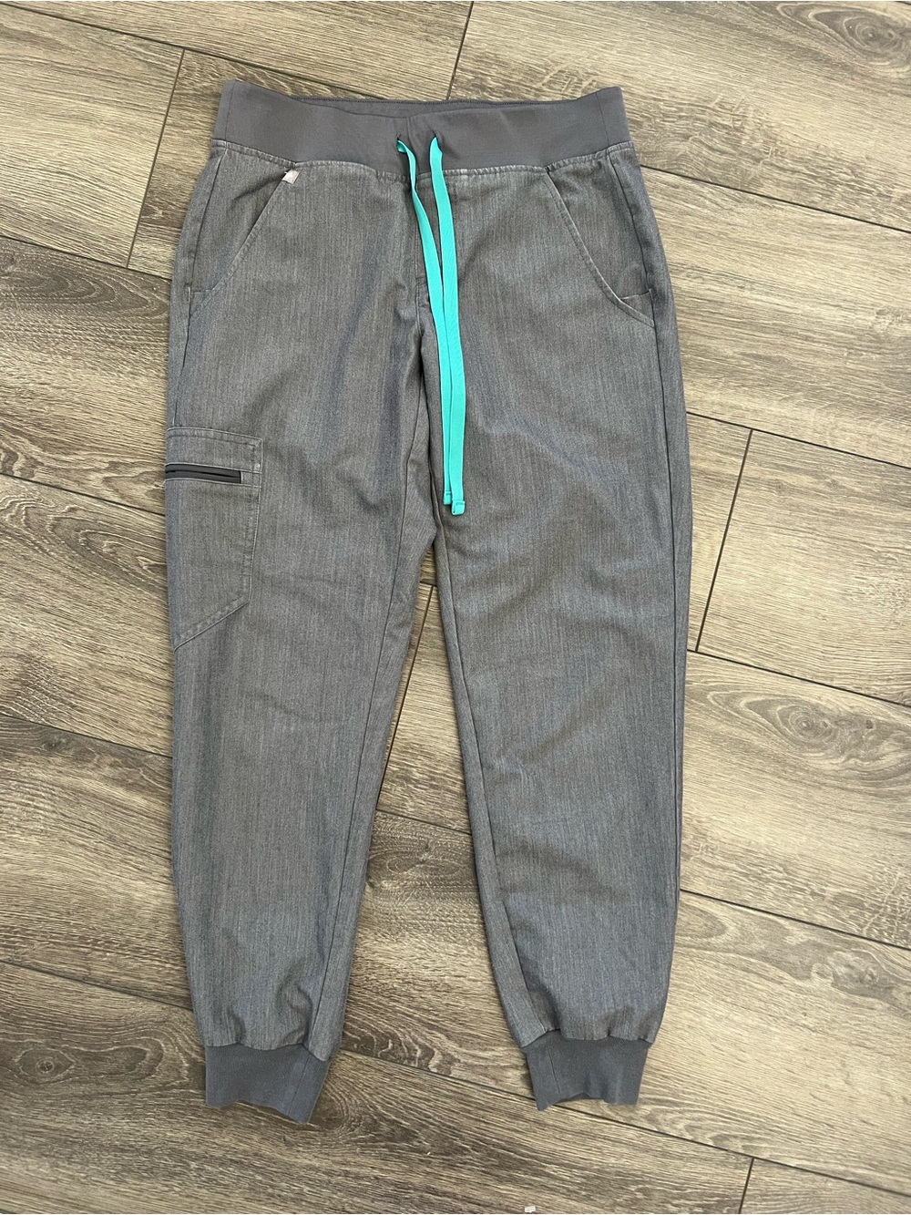 Figs Zamora Grey Jogger Pants with Teal Drawstring Womens XS
